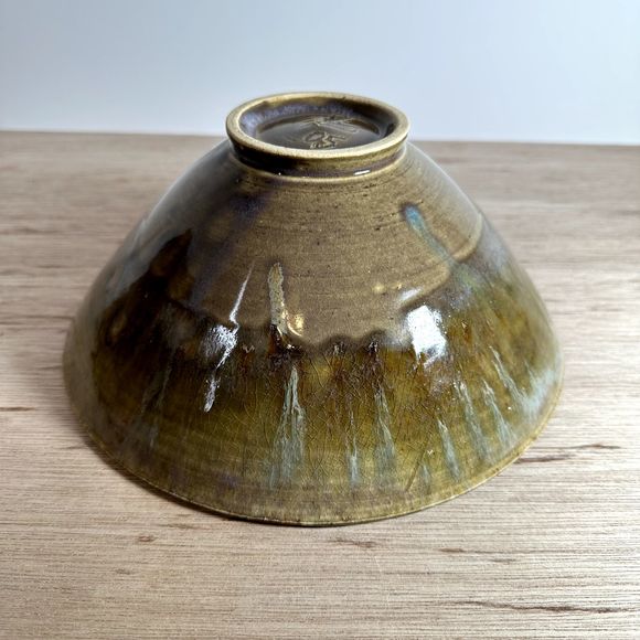 Ceramic Hand Thrown Studio Art Pottery Bowl Blue Gray Brown Artist Signed 9.25" - Picture 10 of 12